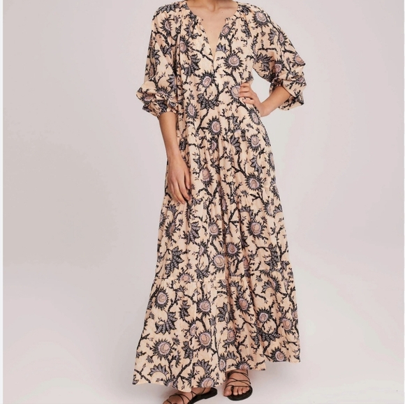 A.L.C. Marcia Printed Cotton Voile Tiered Boho Hippie Dress with Pockets Size 8 - Picture 1 of 11